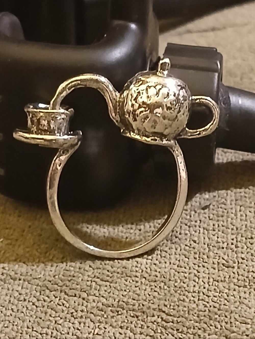 Silver-Tone Teapot & Teacup Stackable Ring - Women Jewelry